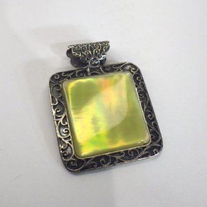 Lia Sophia Lumere Mother Of Pearl/MOP/Abalone Engraved Square Pendant Reversible
